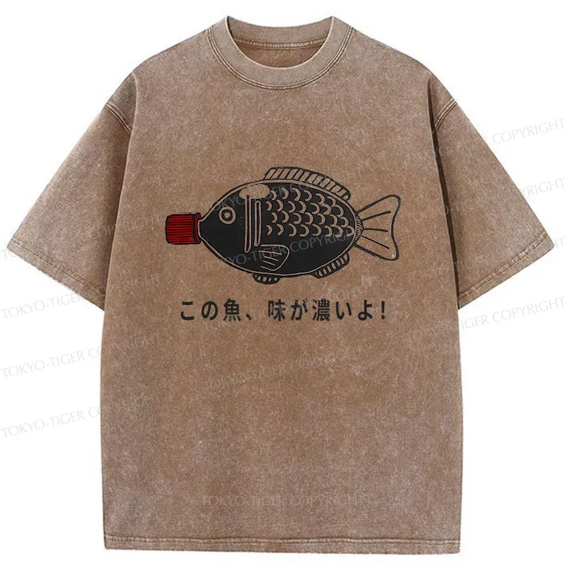 Tokyo-Tiger Fish-shaped Soy Sauce Bottle Washed T-Shirt