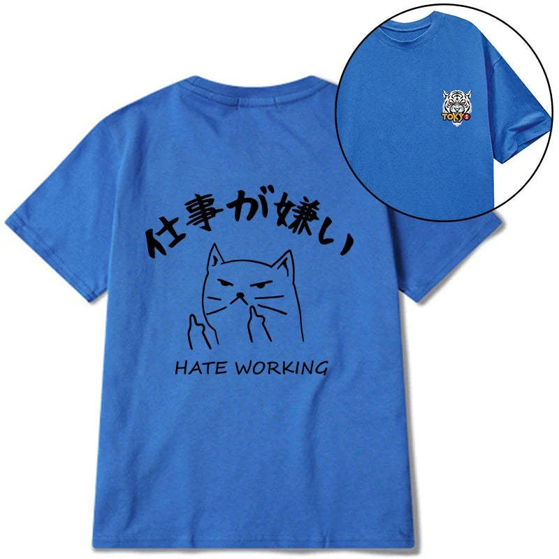 Tokyo-Tiger A Cat That Hates Work Front Back Classic T-Shirt-tokyo-tiger