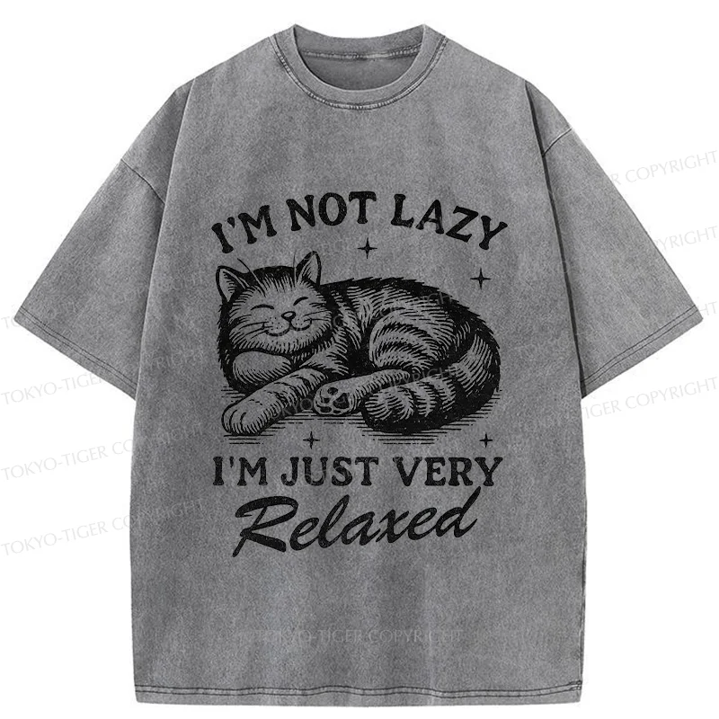 Tokyo-Tiger Lazy Cat Funny Washed T-Shirt