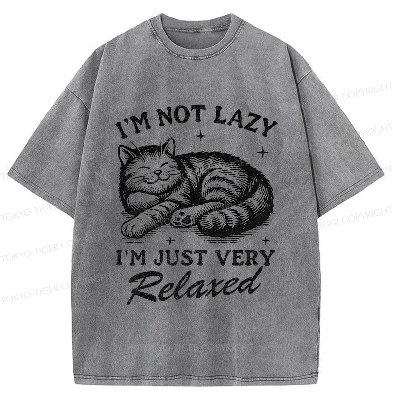 Tokyo-Tiger Lazy Cat Funny Washed T-Shirt