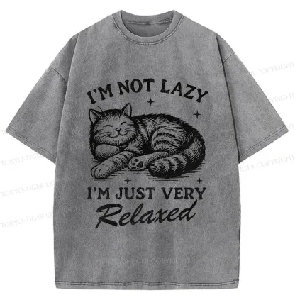 Tokyo-Tiger Lazy Cat Funny Washed T-Shirt