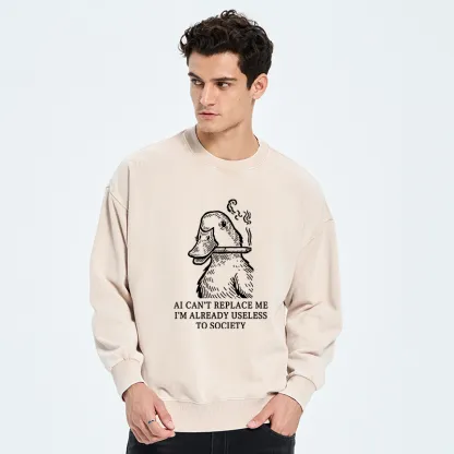 Tokyo-Tiger Smoking Duck Funny Washed Sweatshirt