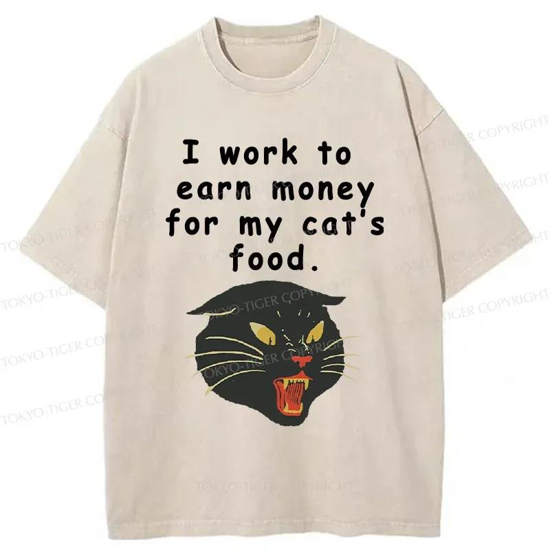 Tokyo-Tiger Working Hard For My Cat Washed T-Shirt