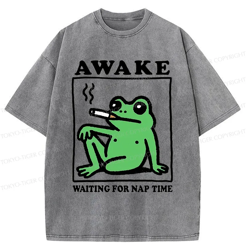 Tokyo-Tiger Frog Waiting For A Nap Washed T-Shirt Sale