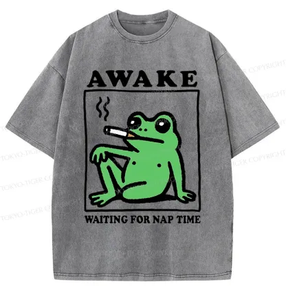 Tokyo-Tiger Frog Waiting For A Nap Washed T-Shirt