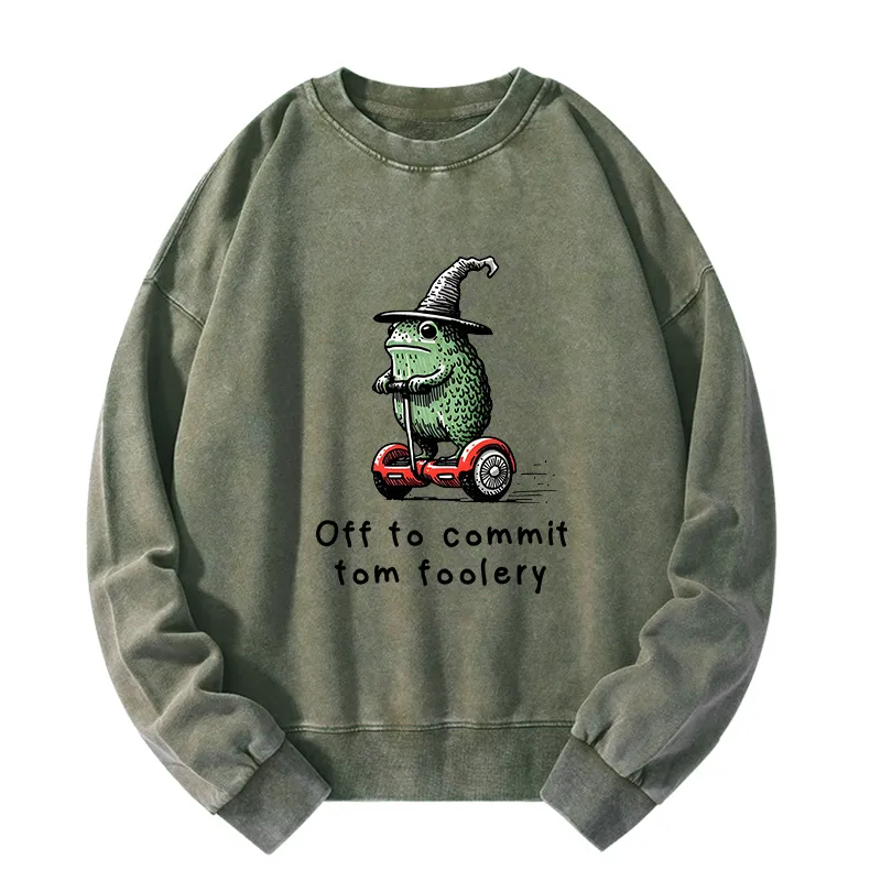 Tokyo-Tiger Frog Riding A Balance Scooter Washed Sweatshirt