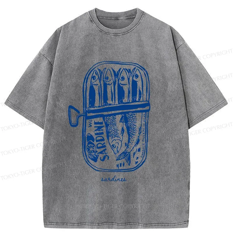 Tokyo-Tiger Woodcut Sardines Washed T-Shirt