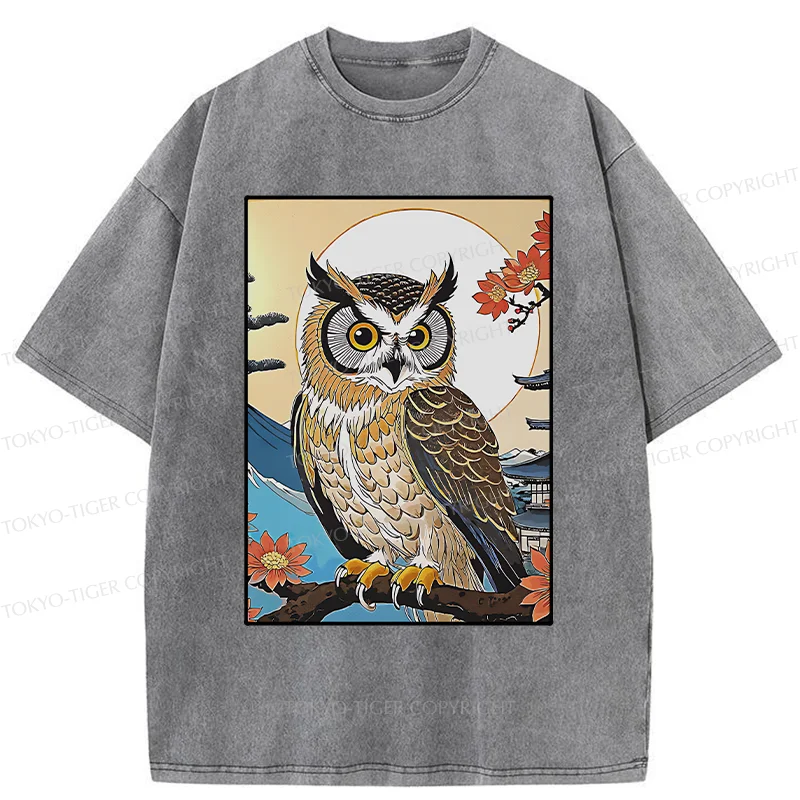 Tokyo-Tiger Owl Ukiyo-e Washed T-Shirt