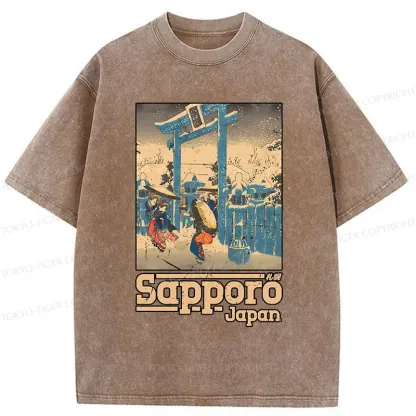 Tokyo-Tiger Sapporo Snow Scene Washed T-Shirt