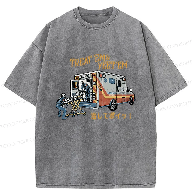 Tokyo-Tiger Ambulance Funny Washed T-Shirt