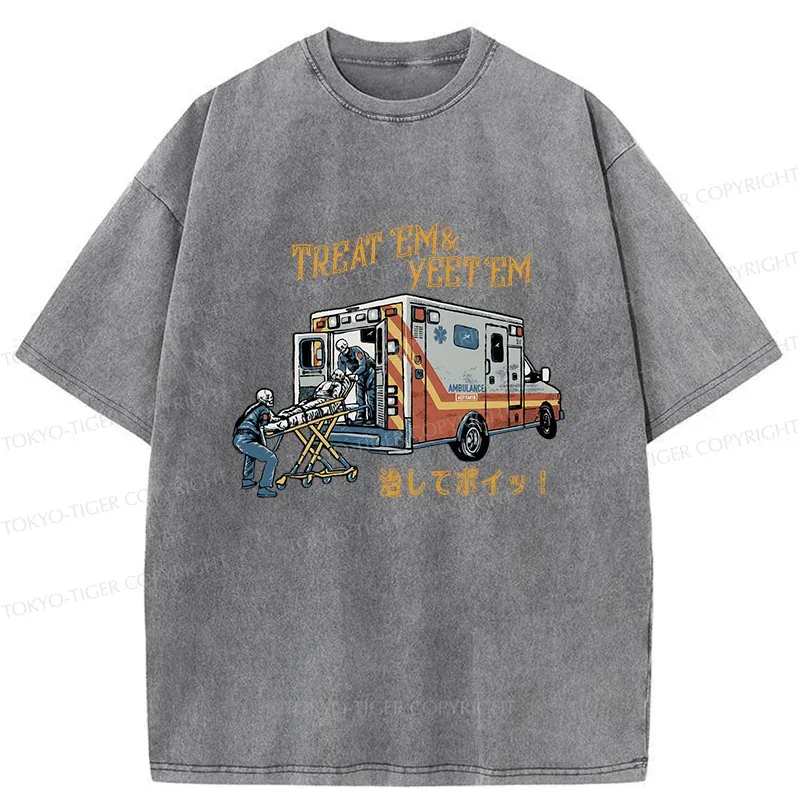 Tokyo-Tiger Ambulance Funny Washed T-Shirt