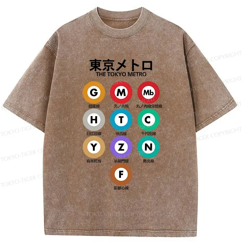 Tokyo-Tiger Japanese Subway Signs Washed T-Shirt