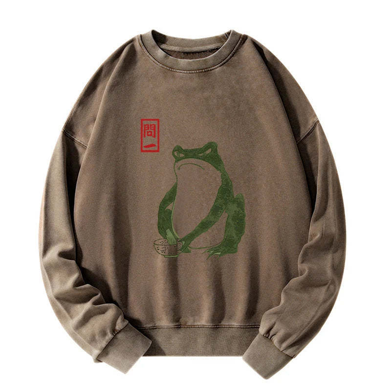 Tokyo-Tiger Woodblock Print Frog Washed Sweatshirt