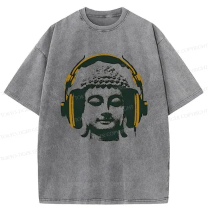 Tokyo-Tiger Buddha Listening To Music Washed T-Shirt