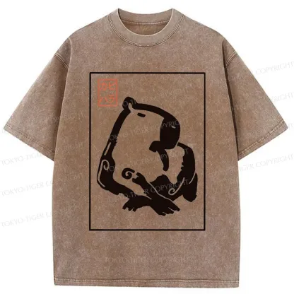 Tokyo-Tiger Woodblock Print Capybara Washed T-Shirt