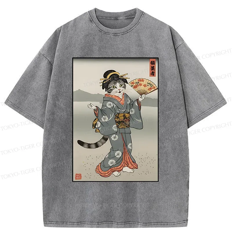 Tokyo-Tiger Cat Geisha Washed T-Shirt