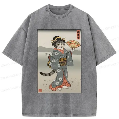 Tokyo-Tiger Cat Geisha Washed T-Shirt