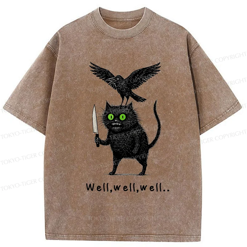 Tokyo-Tiger Crow And Black Cat Washed T-Shirt