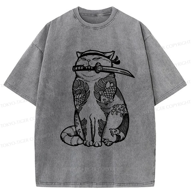 Tokyo-Tiger Tattoo Cat Washed T-Shirt