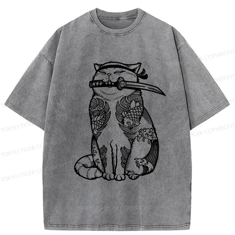 Tokyo-Tiger Tattoo Cat Washed T-Shirt