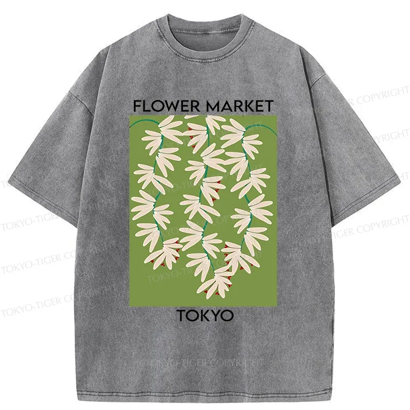 Tokyo-Tiger Flower Market Simplicity Washed T-Shirt