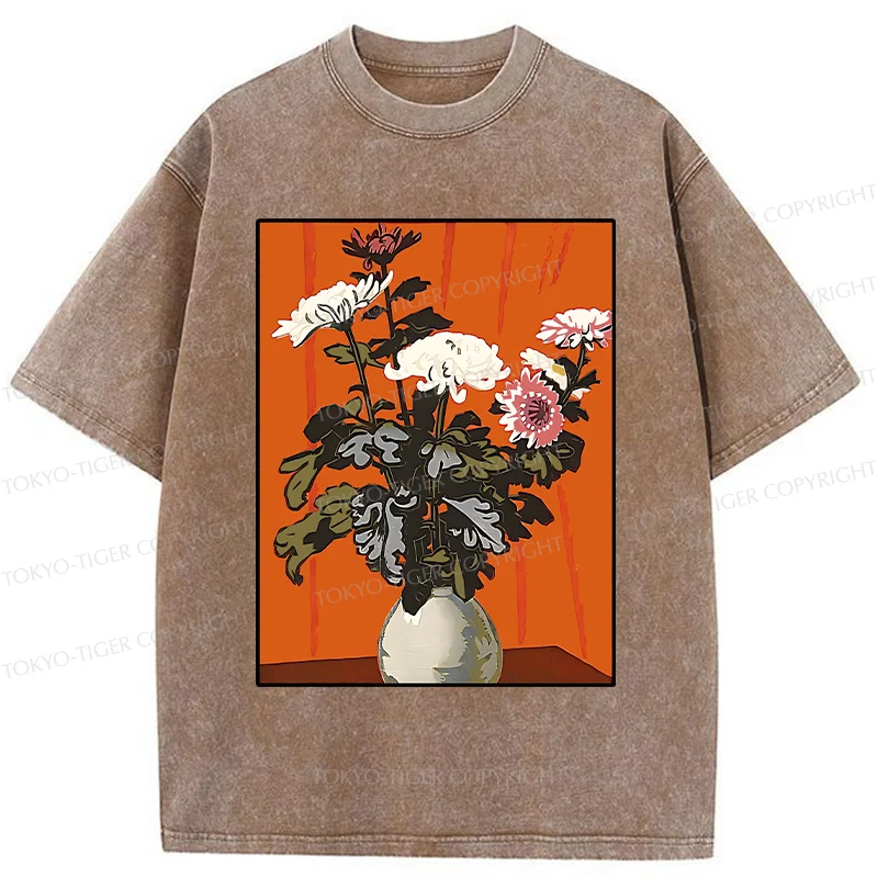 Tokyo-Tiger Japanese Flowers Washed T-Shirt