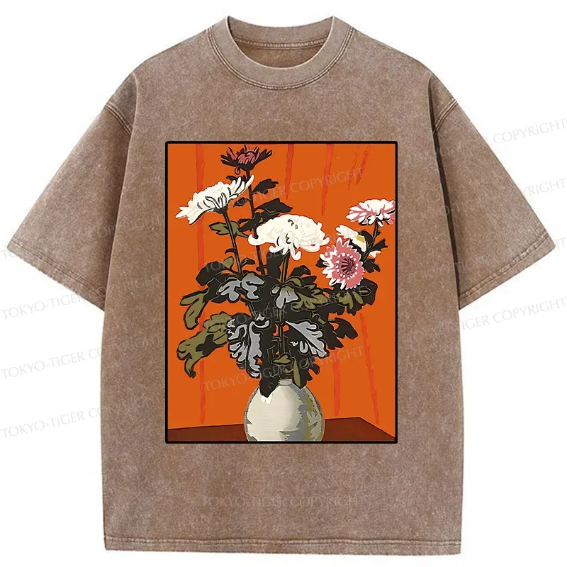 Tokyo-Tiger Japanese Flowers Washed T-Shirt