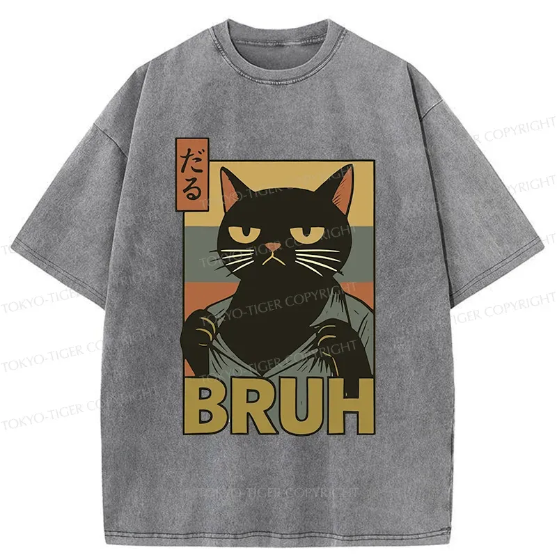 Tokyo-Tiger Black Cat Bruh Washed T-Shirt