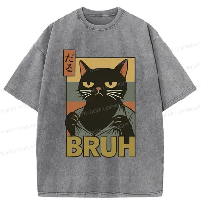 Tokyo-Tiger Black Cat Bruh Washed T-Shirt