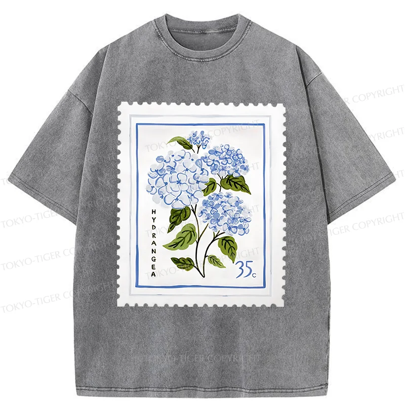 Tokyo-Tiger Hydrangea Stamp Washed T-Shirt