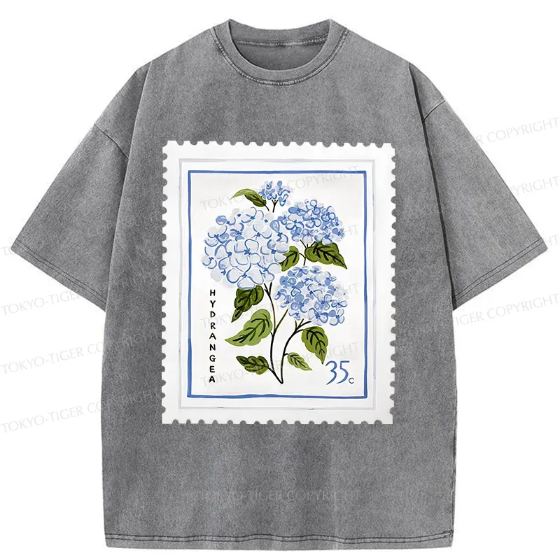 Tokyo-Tiger Hydrangea Stamp Washed T-Shirt