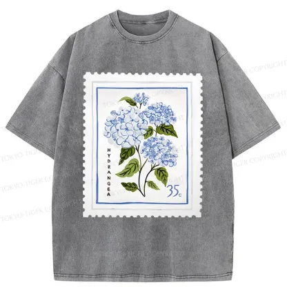 Tokyo-Tiger Hydrangea Stamp Washed T-Shirt