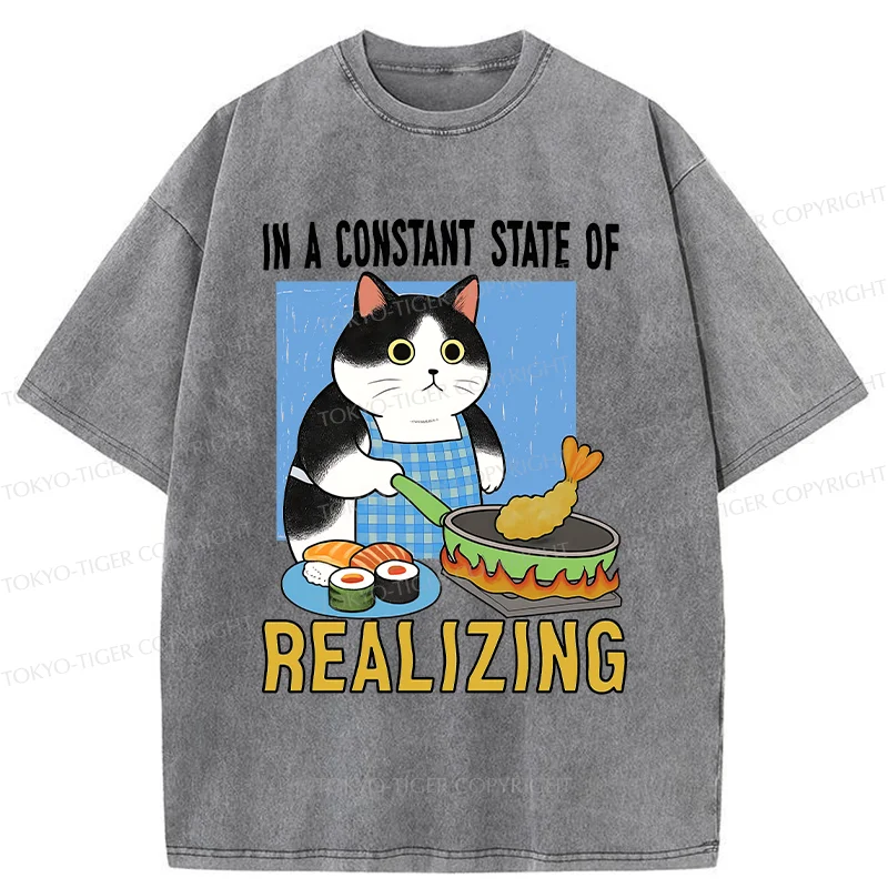 Tokyo-Tiger Cat Cooking Washed T-Shirt