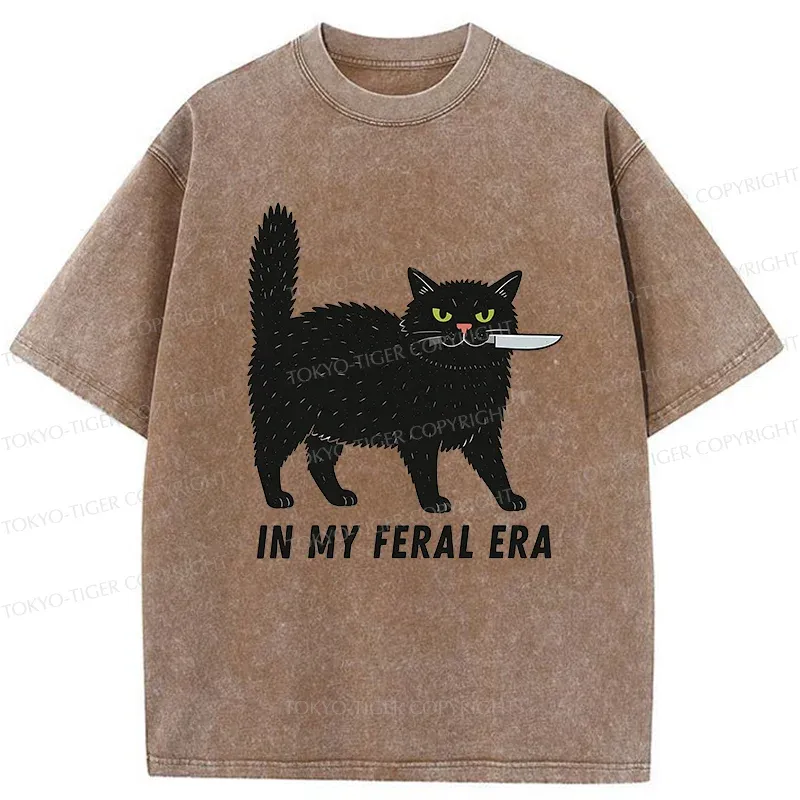 Tokyo-Tiger Black Cat With A Knife Washed T-Shirt