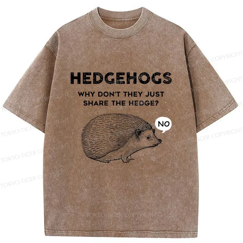 Tokyo-Tiger Funny Hedgehog Washed T-Shirt