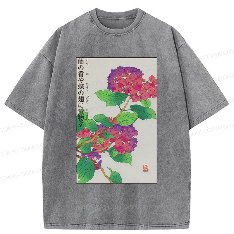 Tokyo-Tiger Purple Hydrangea Washed T-Shirt