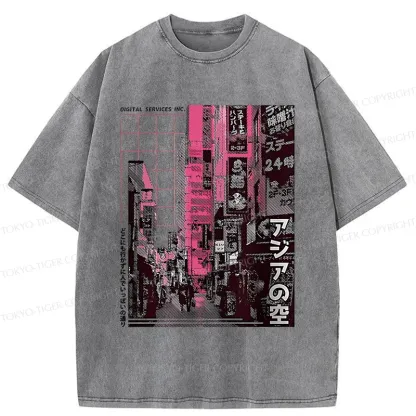 Tokyo-Tiger Tokyo Street Scene Washed T-Shirt