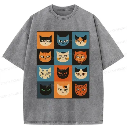 Tokyo-Tiger Cat Stamps Washed T-Shirt