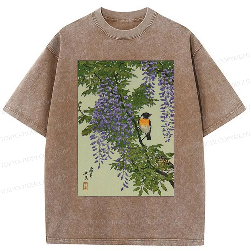 Tokyo-Tiger Wisteria Painting Washed T-Shirt