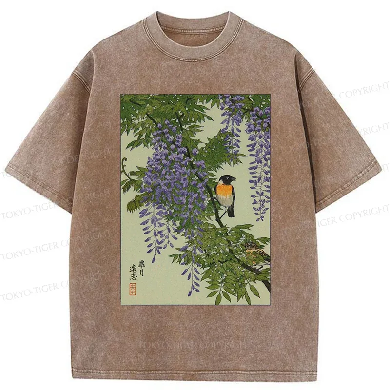 Tokyo-Tiger Wisteria Painting Washed T-Shirt Sale