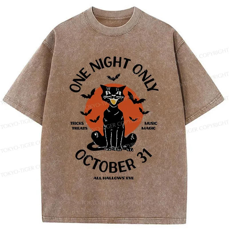 Tokyo-Tiger Halloween Black Cat Washed T-Shirt