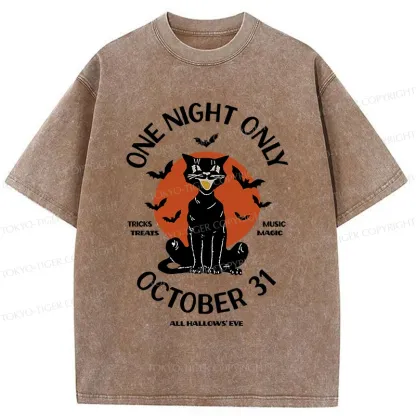 Tokyo-Tiger Halloween Black Cat Washed T-Shirt
