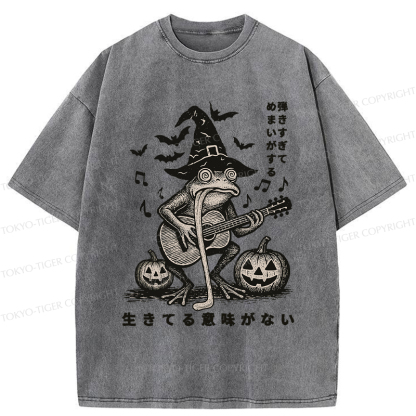 Tokyo-Tiger Funny Frog Guitarist Washed T-Shirt