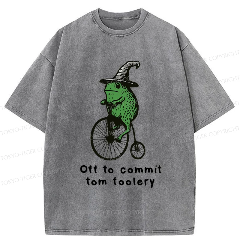 Tokyo-Tiger Frog Riding Penny-farthing Washed T-Shirt