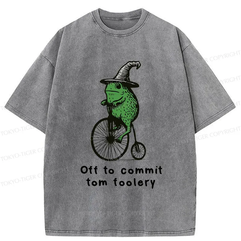 Tokyo-Tiger Frog Riding Penny-farthing Washed T-Shirt