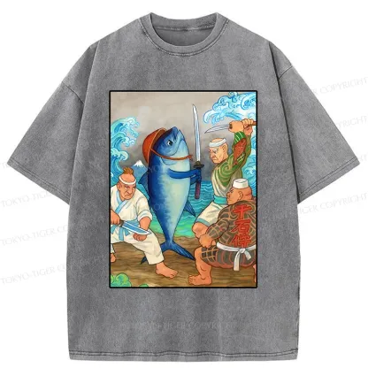 Tokyo-Tiger Tuna VS Human Washed T-Shirt