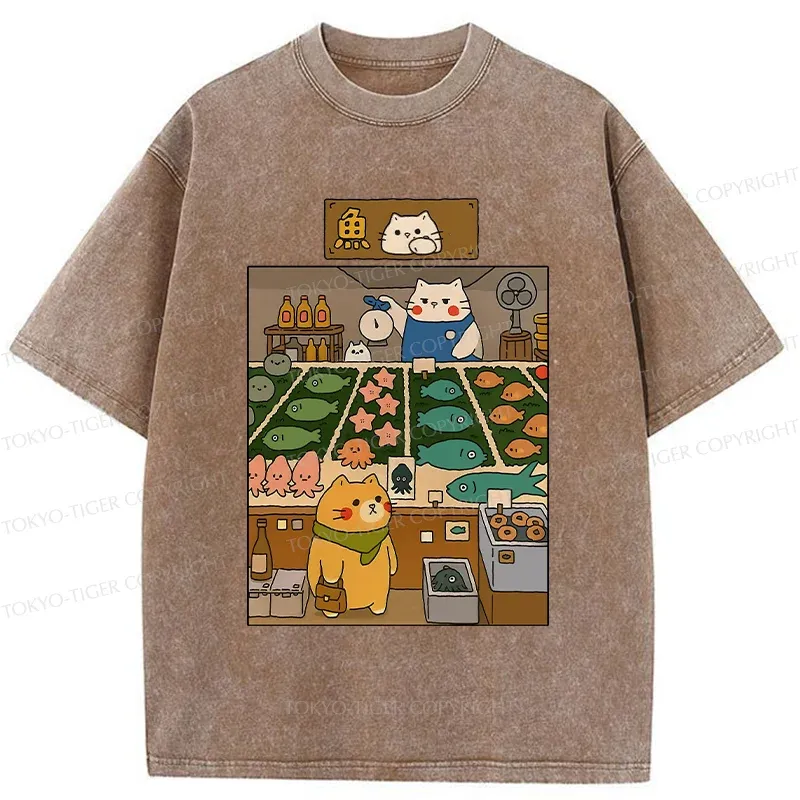 Tokyo-Tiger Cat's Fish Market Washed T-Shirt