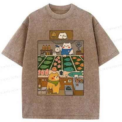 Tokyo-Tiger Cat's Fish Market Washed T-Shirt