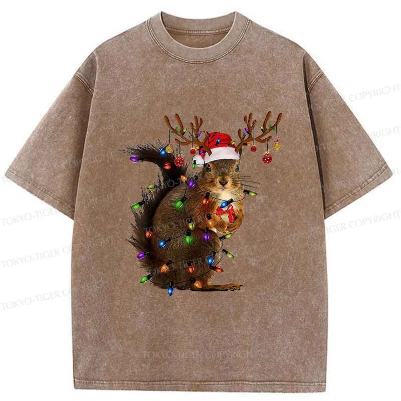 Tokyo-Tiger Christmas Squirrel Washed T-Shirt