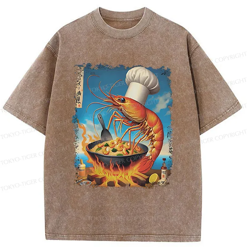 Tokyo-Tiger Shrimp Fried Rice Funny Washed T-Shirt